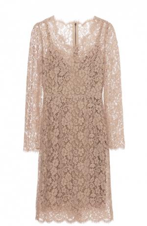 Приталенное кружевное платье с длинным рукавом Dolce & Gabbana. Цвет: бежевый