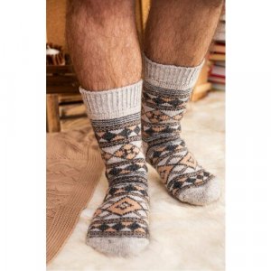 Носки Мужские шерстяные носки, размер 44-46, серый, белый, бежевый HappyFox. Цвет: бежевый/белый/серый
