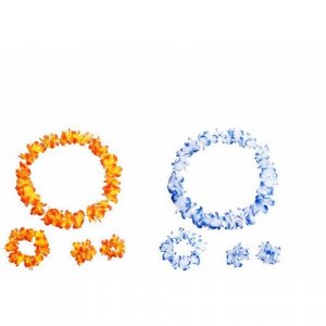 Гавайский набор, 4 предмета: ожерелье лея, венок, 2 браслета (цвет оранжевый, синий) (2 набора в комплекте) Happy Pirate. Цвет: оранжевый