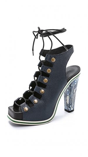 Туфли-лодочки Marble на каблуке со шнуровкой Rodarte. Цвет: темно-синий