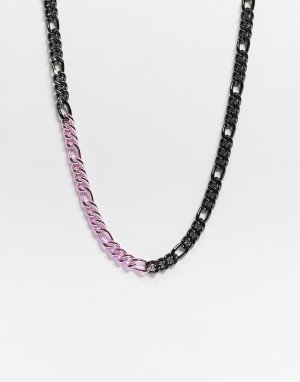 Ожерелье-цепочка плетения «фигаро» цвета пушечной бронзы с фиолетовой застежкой-карабином -Черный цвет WFTW