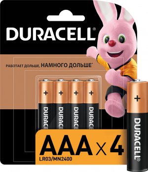 Батарейки щелочные ААА, 4 шт., Черный Duracell. Цвет: черный