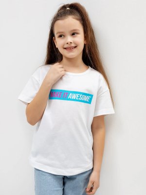 Хлопковая футболка для девочки в белом цвете с принтом Mark Formelle. Цвет: белый +печать