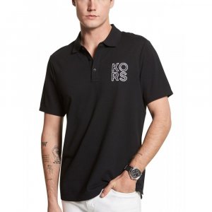 Мужская рубашка-поло из хлопка с логотипом черная Michael Kors