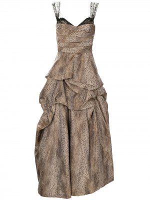Драпированное платье с анималистичным принтом Monique Lhuillier. Цвет: коричневый