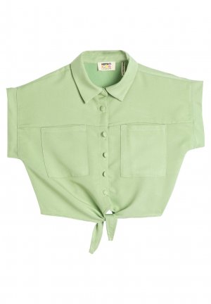 Блузка-рубашка CROP TIE-FRONT DETAIL SHORT SLEEVE POCKETS , цвет green Koton