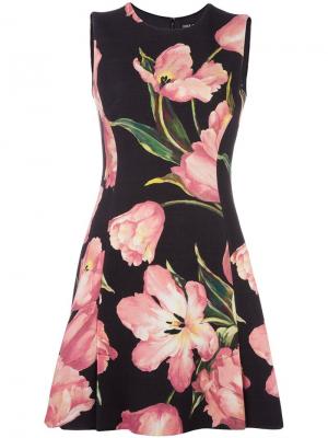 Платье мини с тюльпанами Dolce & Gabbana. Цвет: чёрный