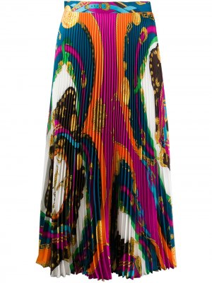 Плиссированная юбка миди с принтом Barocco Rodeo Versace. Цвет: красный