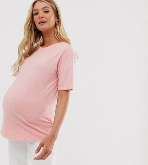 Розовая футболка бойфренда с эффектом кислотной стирки -Серый New Look Maternity