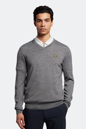 Свитер с водолазкой и V-образным вырезом, серый Lyle & Scott