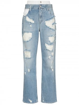 Широкие джинсы с эффектом потертости RtA. Цвет: синий