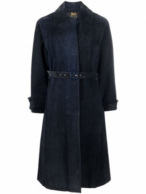 Однобортное пальто 1970-х годов с поясом Céline Pre-Owned. Цвет: синий