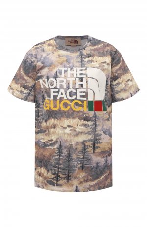 Хлопковая футболка North Face x Gucci. Цвет: разноцветный