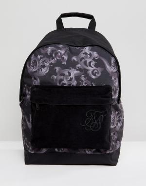 Черный рюкзак с принтом в стиле барокко SikSilk. Цвет: черный