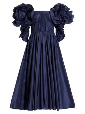 Коктейльное платье с открытыми плечами и рюшами, темно-синий Jason Wu