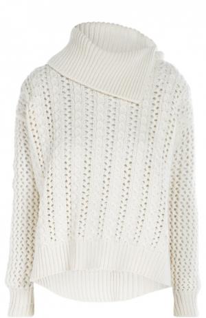 Кашемировый свитер крупной вязки с асимметричным воротником Cruciani. Цвет: белый