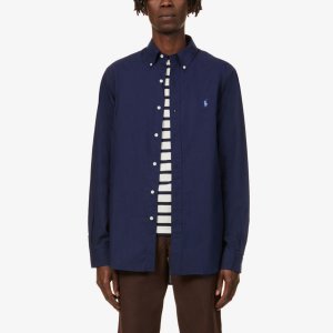 Рубашка индивидуального кроя из эластичного хлопкового поплина с длинными рукавами и вышитым логотипом , цвет newport navy Polo Ralph Lauren
