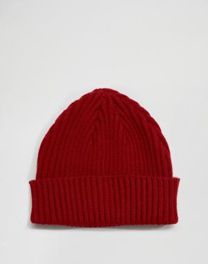 Бордовая шапка-бини в рубчик Gregorys. Цвет: красный