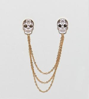 Уголки для воротника в форме черепа на цепочке Noose & Monkey. Цвет: золотой