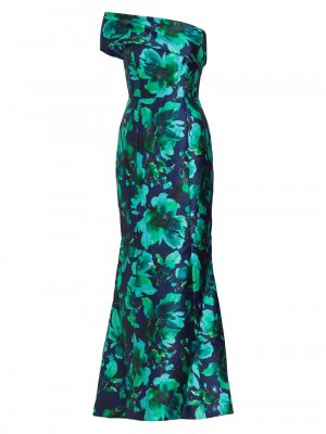 Атласное платье с цветочным принтом , синий Amsale