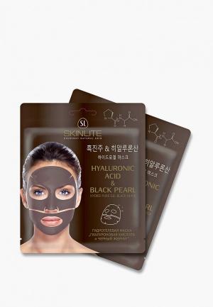 Набор масок для лица Skinlite Чёрный жемчуг и Гиалуроновая кислота. Цвет: коричневый