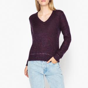 Пуловер с V-образным вырезом из тонкого трикотажа MIAOU HARTFORD. Цвет: сливовый