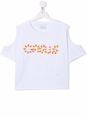 TEEN logo-motif cut-out T-Shirt Gaelle Paris Kids. Цвет: белый