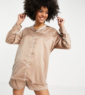 Атласная пижамная рубашка цвета мокко Maternity – Выбирай и комбинируй-Коричневый цвет Loungeable