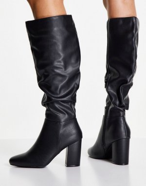 Черные сапоги на каблуках с плоской подошвой и широким голенищем -Черный цвет New Look