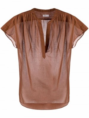Sheer V-neck blouse Closed. Цвет: коричневый