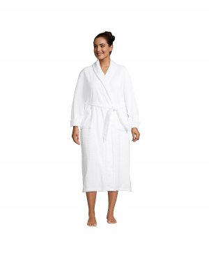 Женский длинный хлопковый махровый халат больших размеров для спа-ванны Lands' End, белый Lands' End