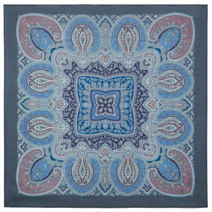 Платок ,89х89 см, голубой, красный Павловопосадская платочная мануфактура. Цвет: синий/серый