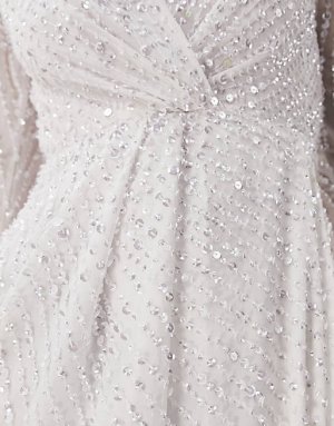 Белое свадебное платье с длинными рукавами и запахом из пайеток ASOS EDITION Alexa