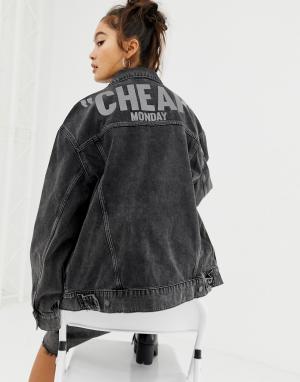 Джинсовая куртка со светоотражающим логотипом Cheap Monday. Цвет: черный