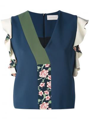 Укороченная блузка с V-образным вырезом Pardens. Цвет: синий