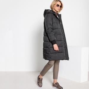 Куртка стеганая длинная с капюшоном, зимняя модель ANNE WEYBURN. Цвет: черный