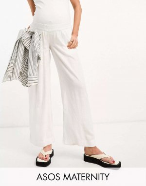 Белые льняные брюки без застежек для беременных ASOS Maternity