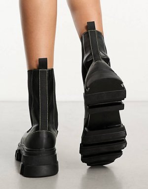 Черные массивные ботинки челси с контрастной строчкой Wonder Public Desire