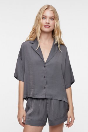 Блузка-рубашка oversize домашняя с короткими рукавами befree. Цвет: серый