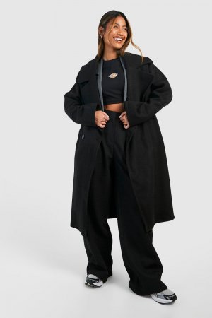 Объемное шерстяное пальто Midaxi с заниженными плечами boohoo, черный Boohoo