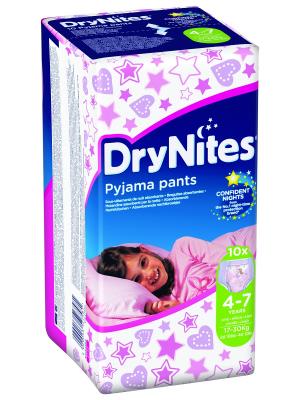 Трусики DryNights для девочек 4-7лет 10шт HUGGIES. Цвет: белый, розовый, синий