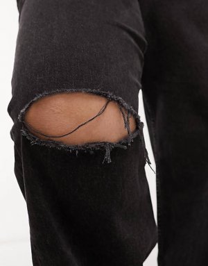 Черные мешковатые джинсы-бойфренды с рваными коленями ASOS DESIGN Curve