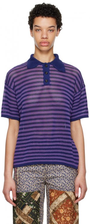 Фиолетовая футболка-поло с решеткой Bode