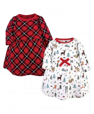 Хлопковые платья с длинными рукавами для маленьких девочек, 2 шт. , красный Hudson Baby
