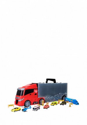 Набор игровой Givito Машина игрушка серии Мой город (Автовоз - кейс 59 см, красный, с тоннелем. из 4 машинок, 1 автобуса, вертолета, фуры и 12 дорожных знаков). Цвет: разноцветный