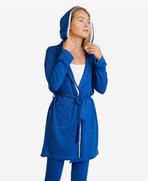 Женский халат и брюки из джерси с капюшоном домашняя одежда Nine Space, синий