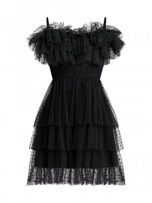 Мини-платье в горошек с оборками, черный Zac Posen