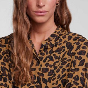 PIECES Женская рубашка с леопардовым принтом и длинными рукавами