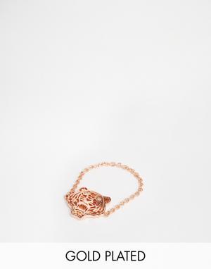 Кольцо с покрытием из розового золота и подвеской в виде головы тигра Kenzo. Цвет: розовое золото