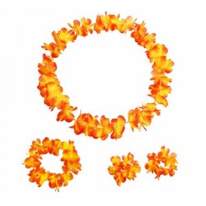 Гавайский набор, цвет оранжевый, 4 предмета: ожерелье лея, венок, 2 браслета Happy Pirate. Цвет: оранжевый